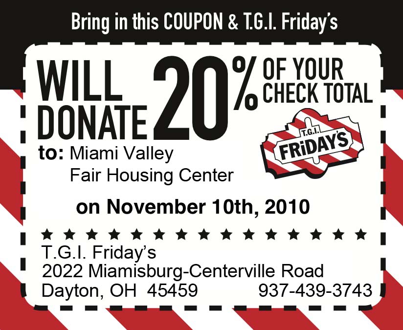 TGI Friday's coupon for MVFHC benefit on 11/10/2010
